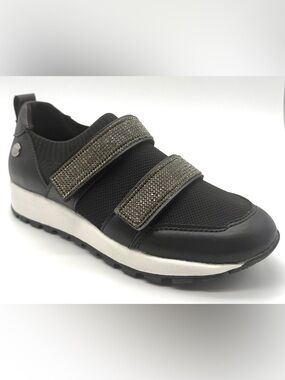 Black Slip-On Sneaker with Embellished Straps by Bernie Mev